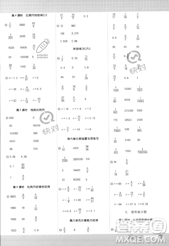 江西教育出版社2023年秋陽光同學(xué)計算小達(dá)人六年級數(shù)學(xué)上冊冀教版答案