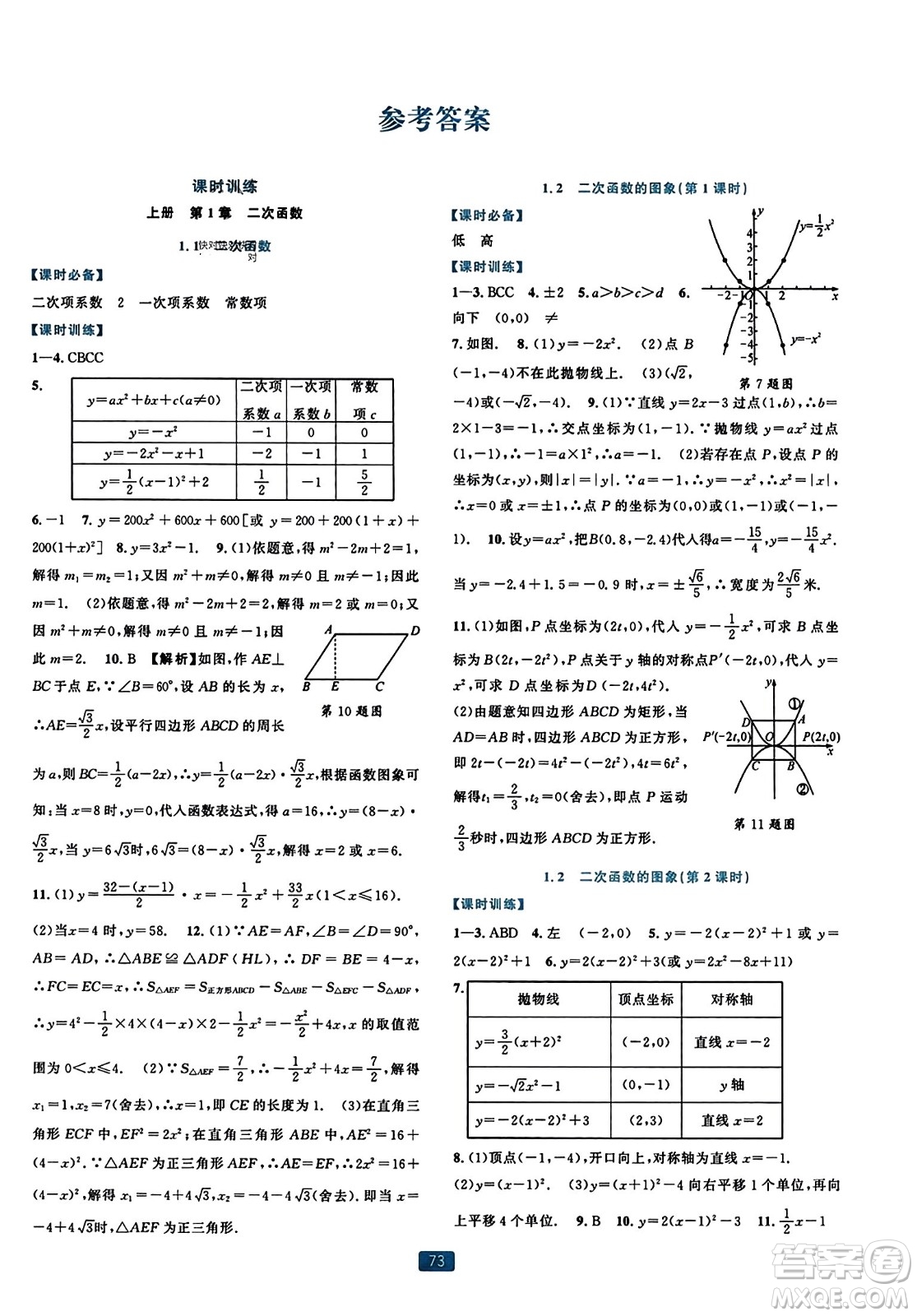 浙江教育出版社2023年秋精準(zhǔn)學(xué)與練九年級(jí)數(shù)學(xué)全一冊(cè)浙教版答案