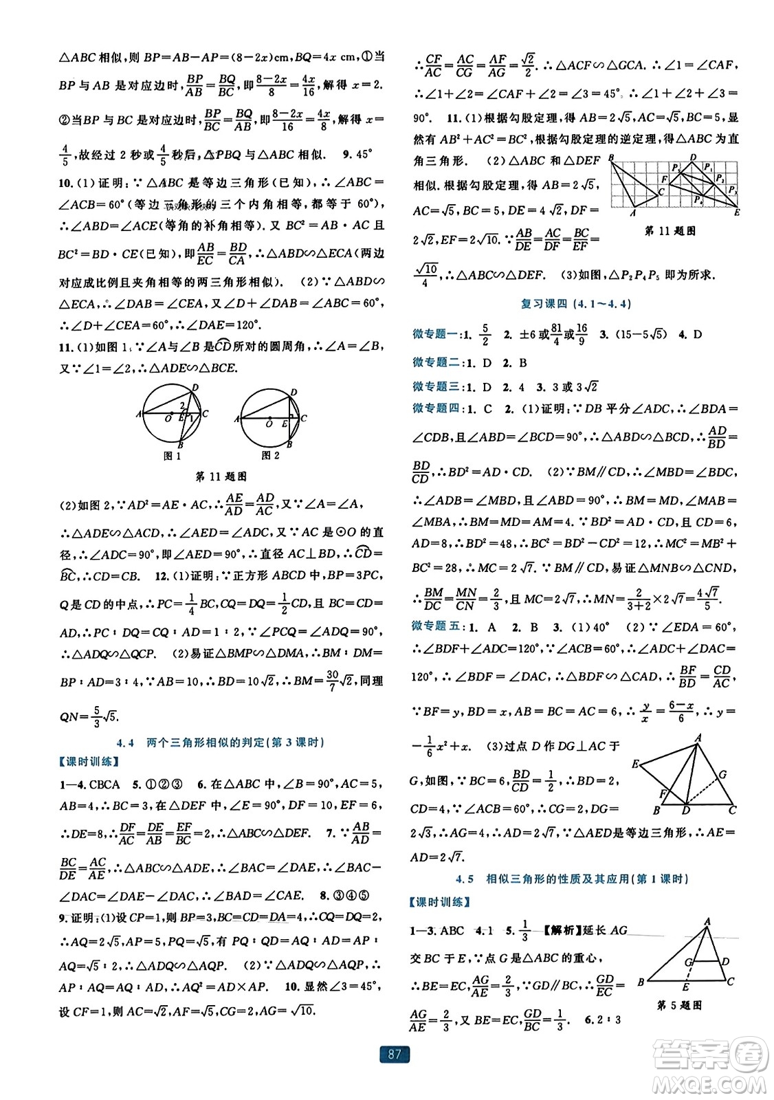 浙江教育出版社2023年秋精準(zhǔn)學(xué)與練九年級(jí)數(shù)學(xué)全一冊(cè)浙教版答案