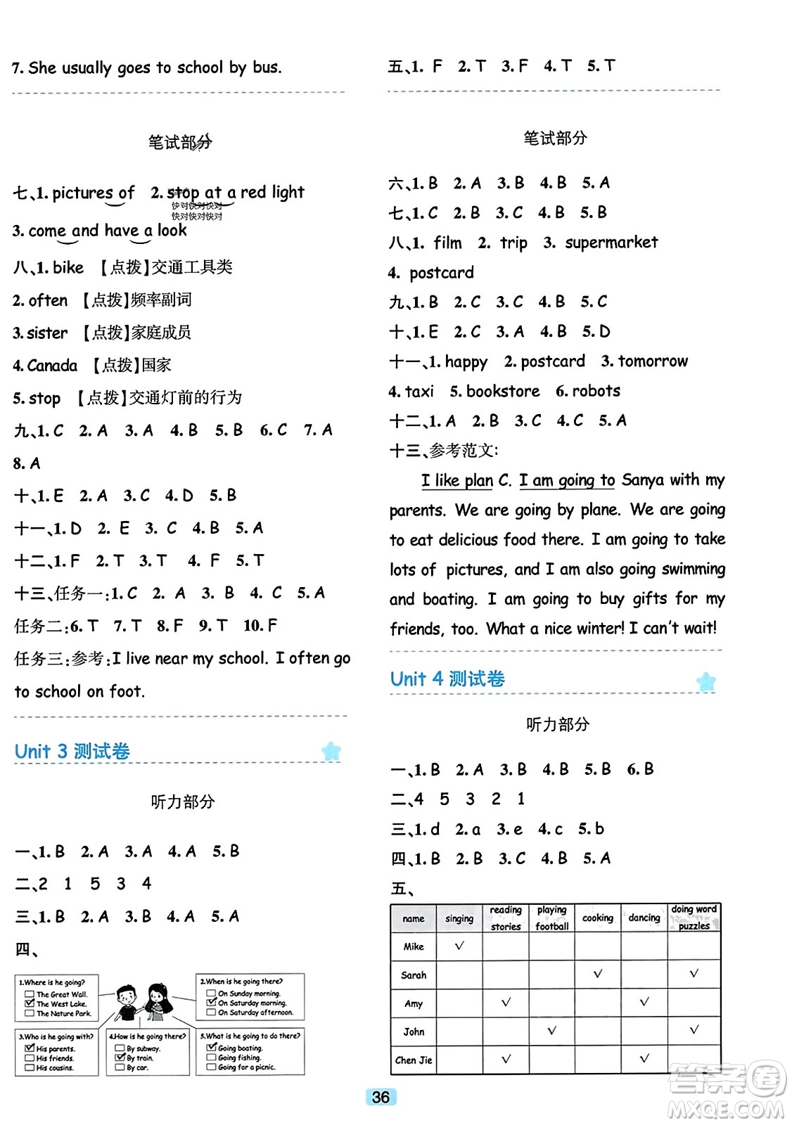 浙江教育出版社2023年秋精準學與練六年級英語上冊人教版答案