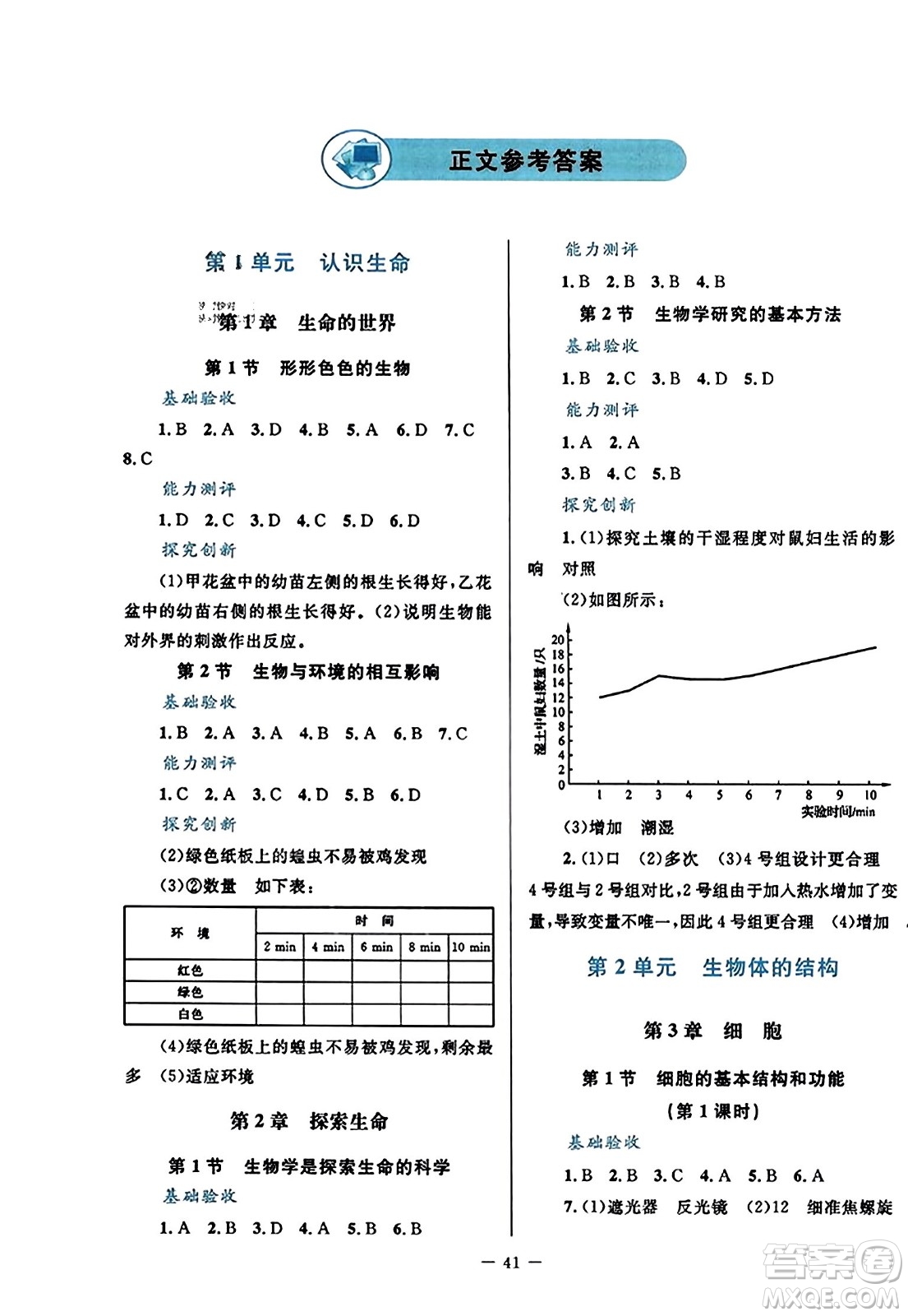 北京師范大學出版社2023年秋課堂精練七年級生物上冊北師大版答案