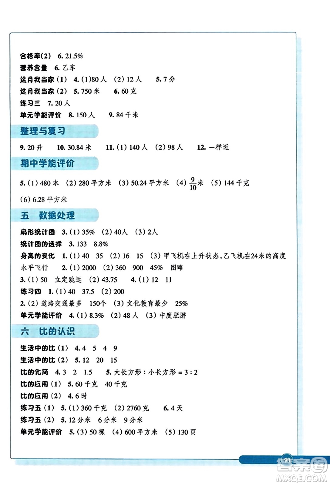 浙江教育出版社2023年秋學(xué)能評價六年級數(shù)學(xué)上冊北師大版答案