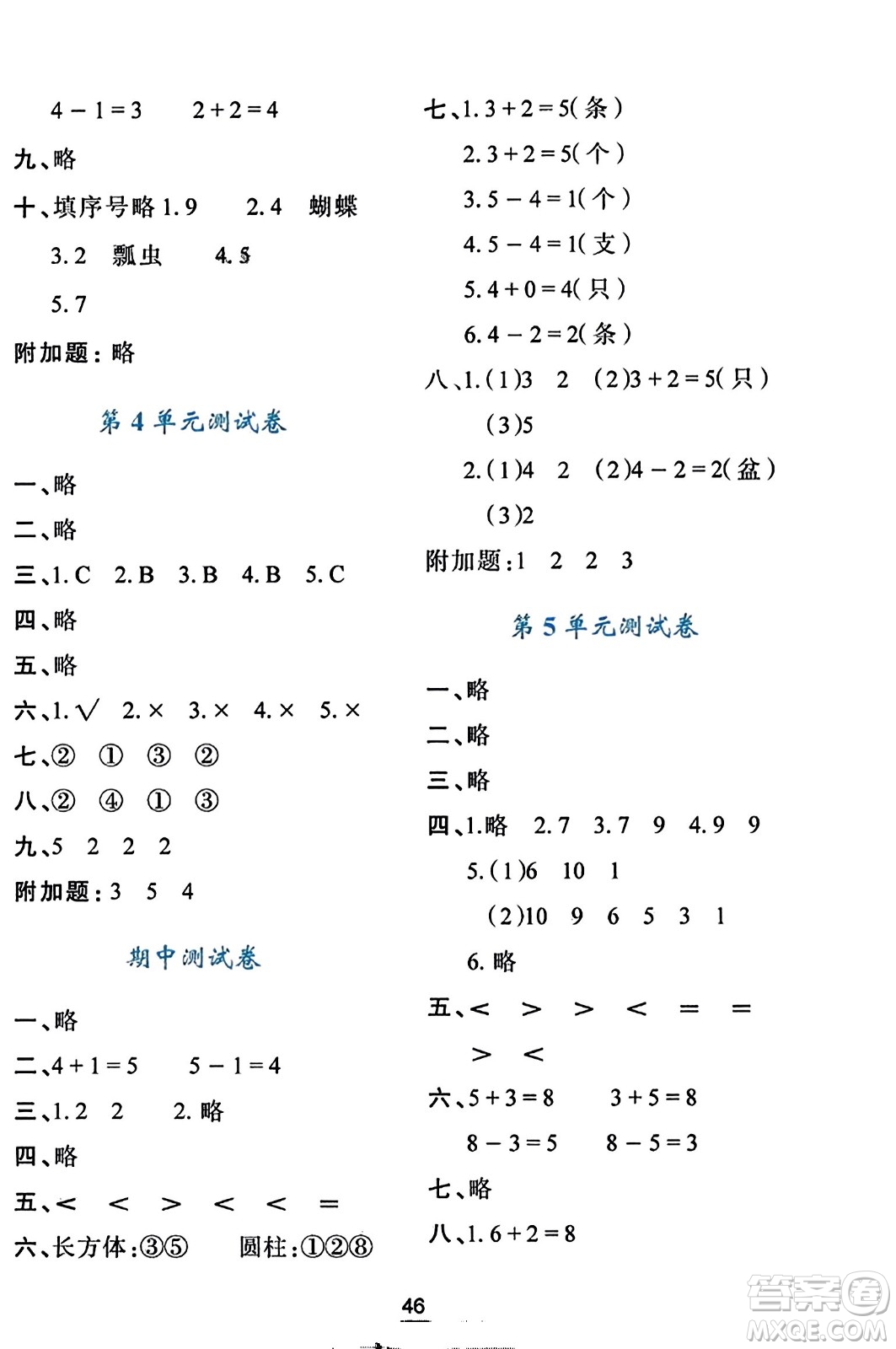 陜西人民教育出版社2023年秋學(xué)習(xí)與評價一年級數(shù)學(xué)上冊人教版答案