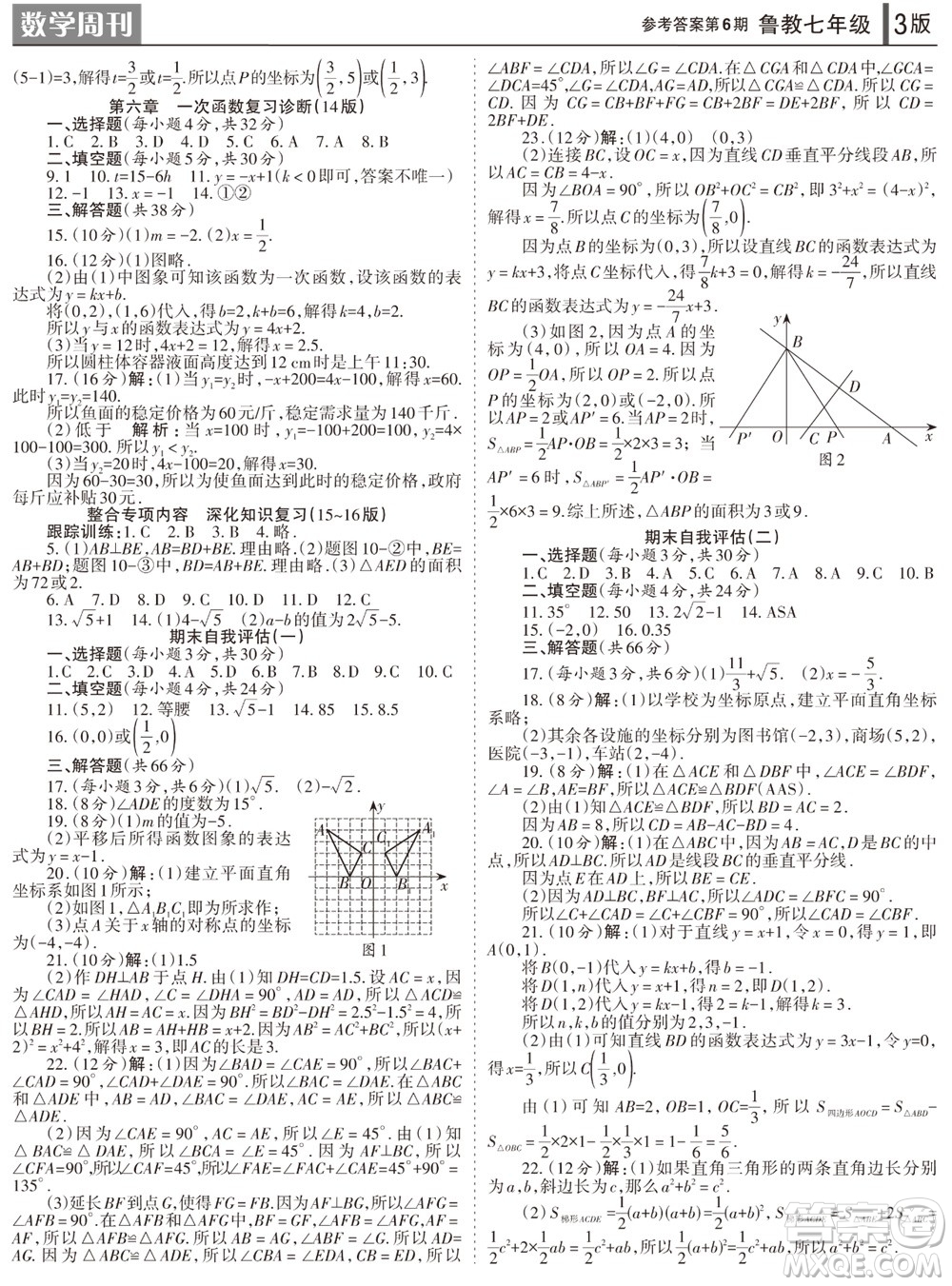 2023年秋學(xué)習(xí)方法報(bào)數(shù)學(xué)周刊七年級(jí)上冊魯教版第5-6期參考答案