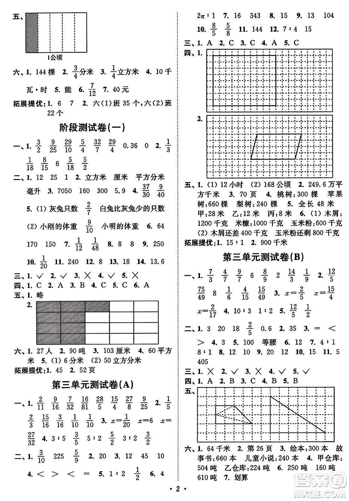 東南大學出版社2023年秋江蘇密卷六年級數(shù)學上冊江蘇版答案