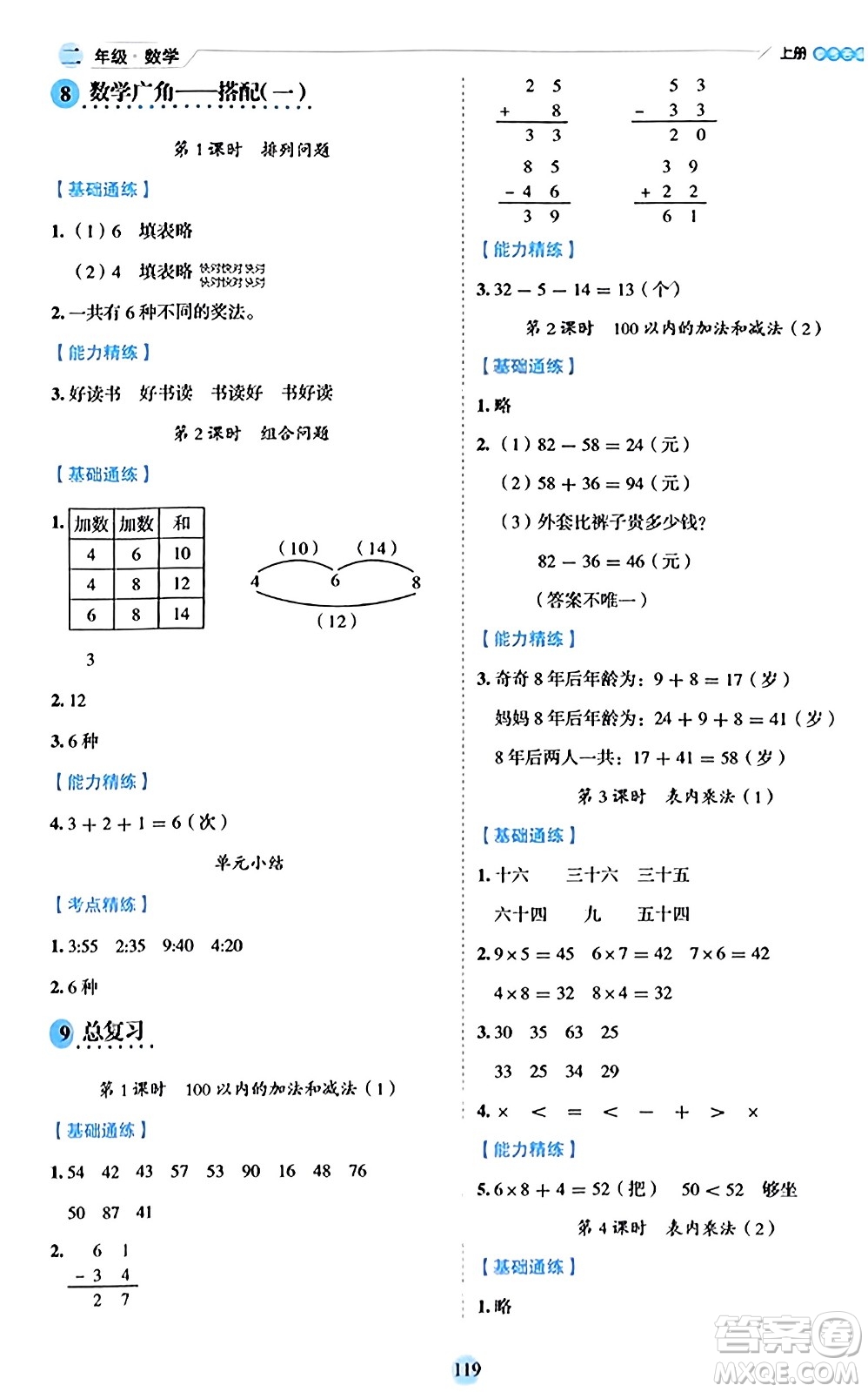 延邊人民出版社2023年秋優(yōu)秀生作業(yè)本二年級(jí)數(shù)學(xué)上冊(cè)人教版答案