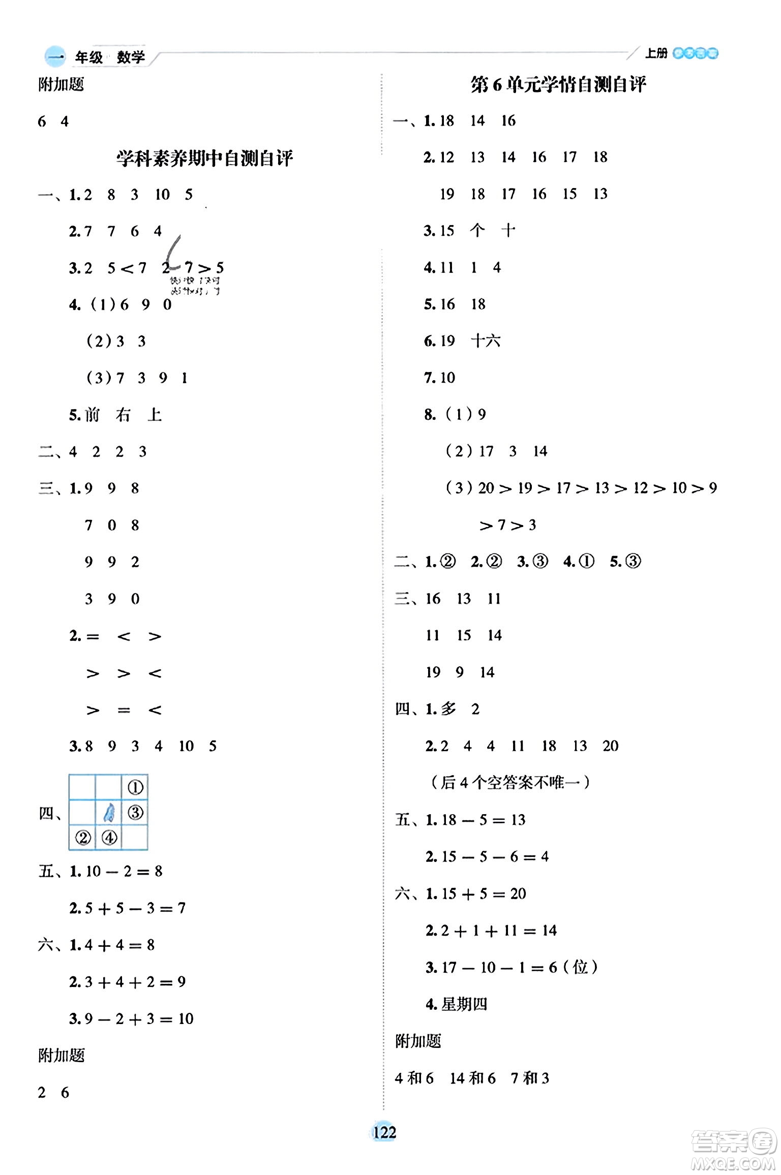 延邊人民出版社2023年秋優(yōu)秀生作業(yè)本一年級數(shù)學(xué)上冊人教版答案