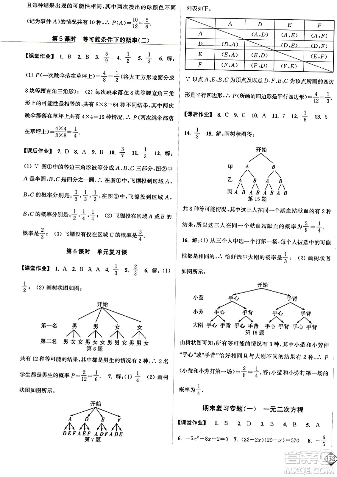 延邊大學(xué)出版社2023年秋輕松作業(yè)本九年級數(shù)學(xué)上冊人教版答案