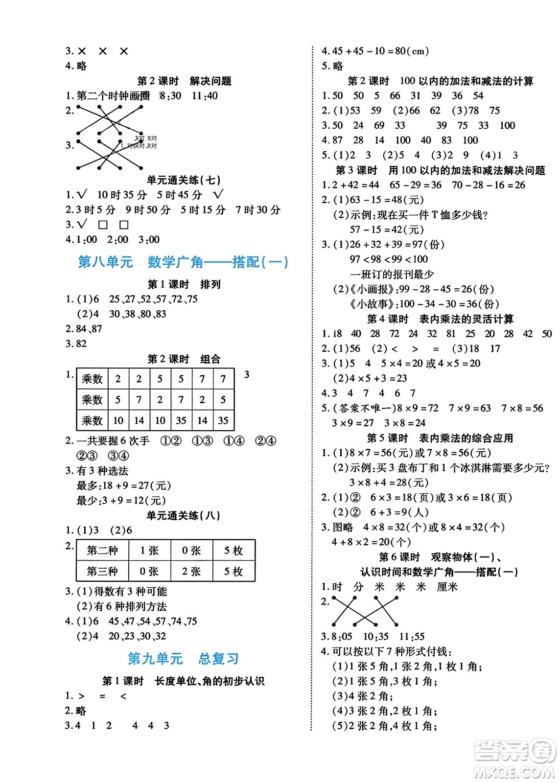 陽光出版社2023年秋自主課堂二年級數(shù)學(xué)上冊人教版答案