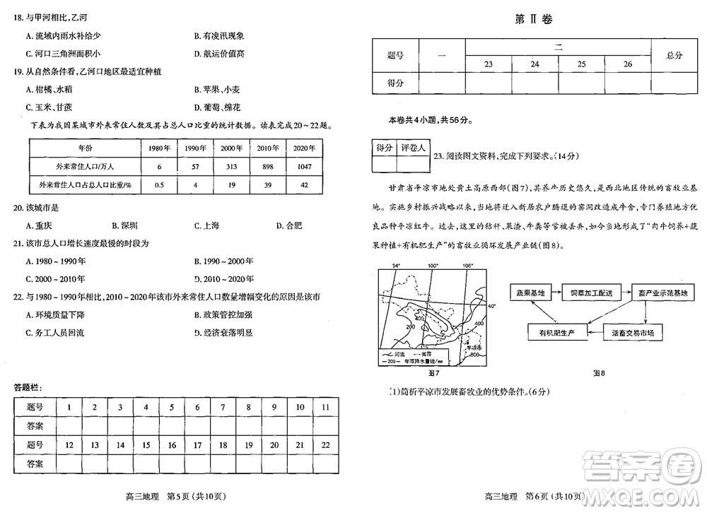 太原市2023-2024學(xué)年高三上學(xué)期期中學(xué)業(yè)診斷地理試題答案