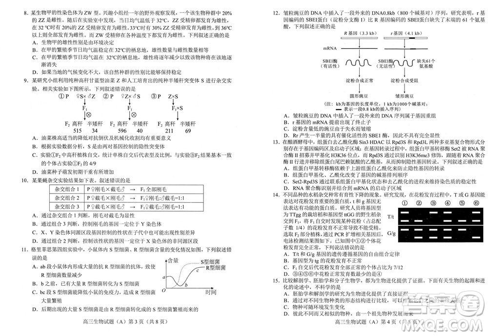 菏澤市2023-2024學(xué)年高三上學(xué)期期中考試生物試題A答案