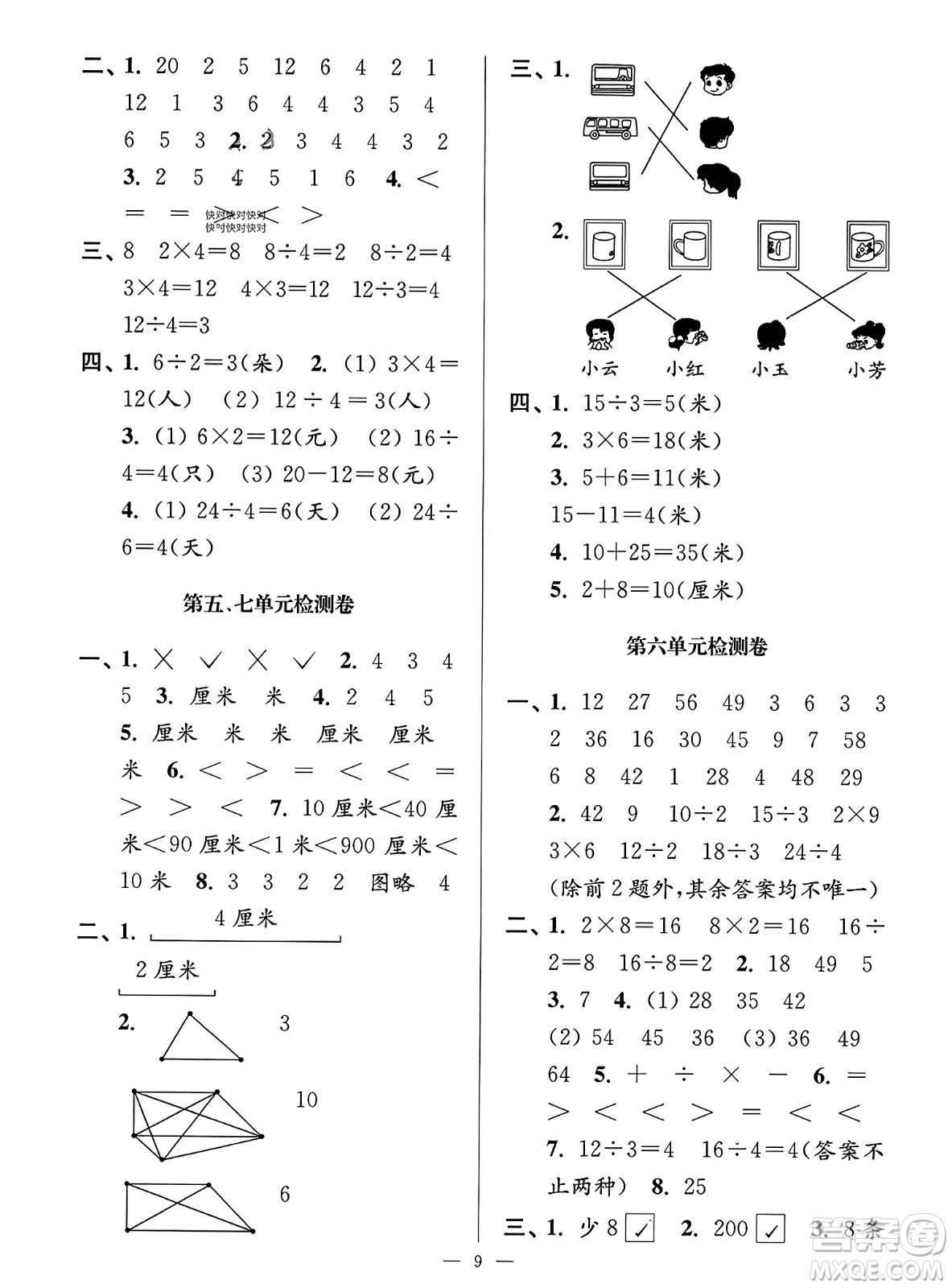 江蘇鳳凰美術(shù)出版社2023年秋超能學典各地期末試卷精選二年級數(shù)學上冊江蘇版答案