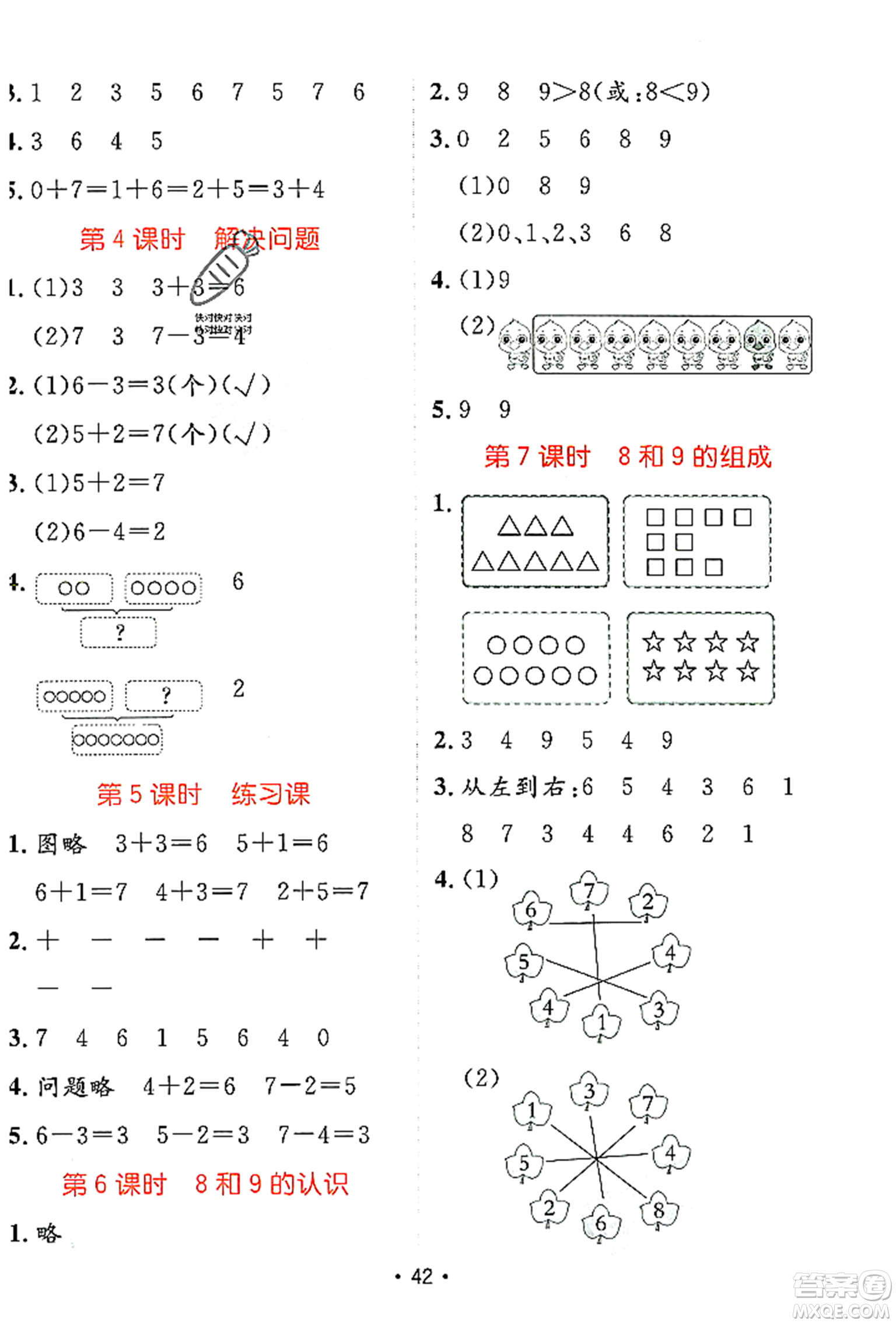 新疆青少年出版社2023年秋同行課課100分過關(guān)作業(yè)一年級數(shù)學上冊人教版答案