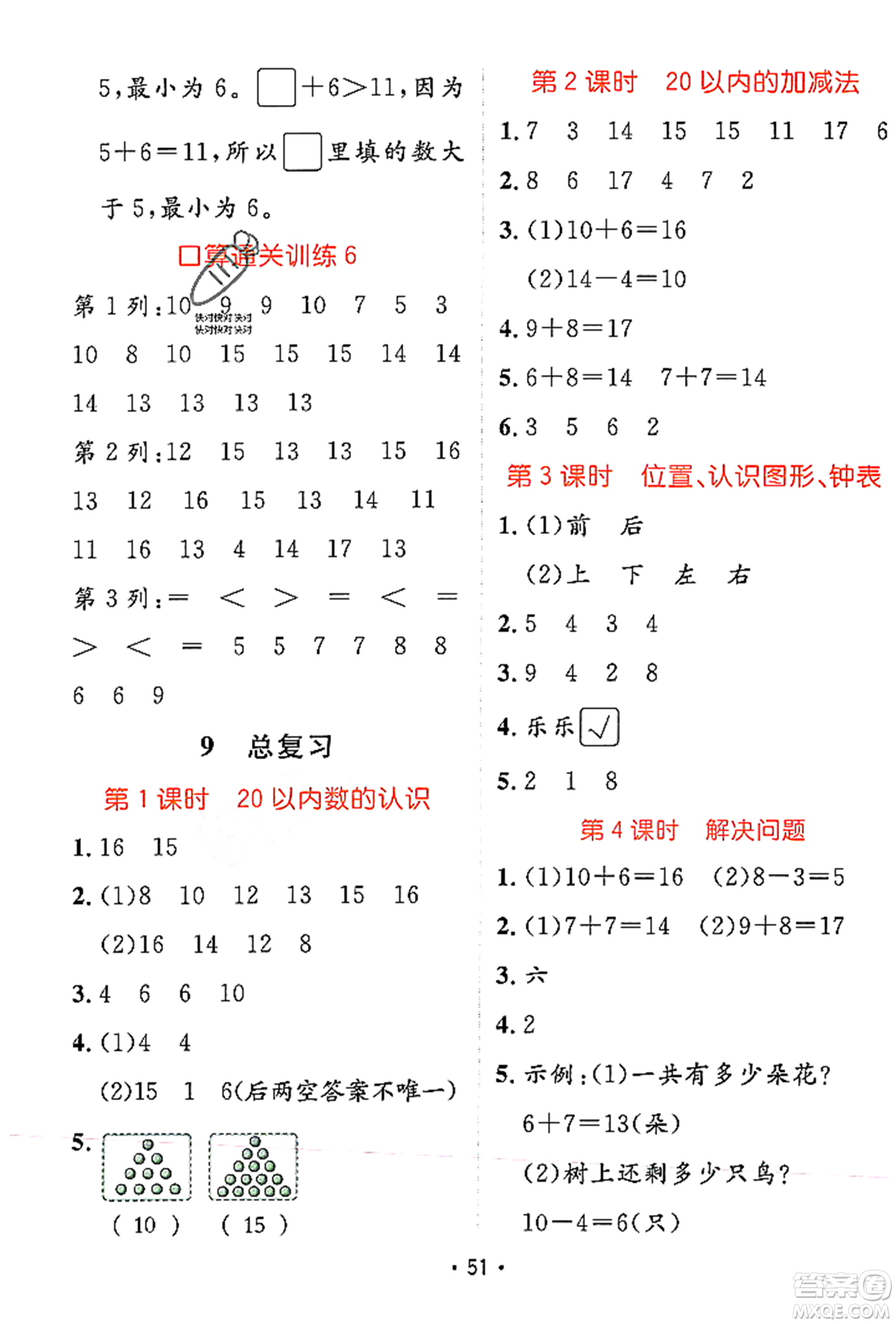 新疆青少年出版社2023年秋同行課課100分過關(guān)作業(yè)一年級數(shù)學上冊人教版答案