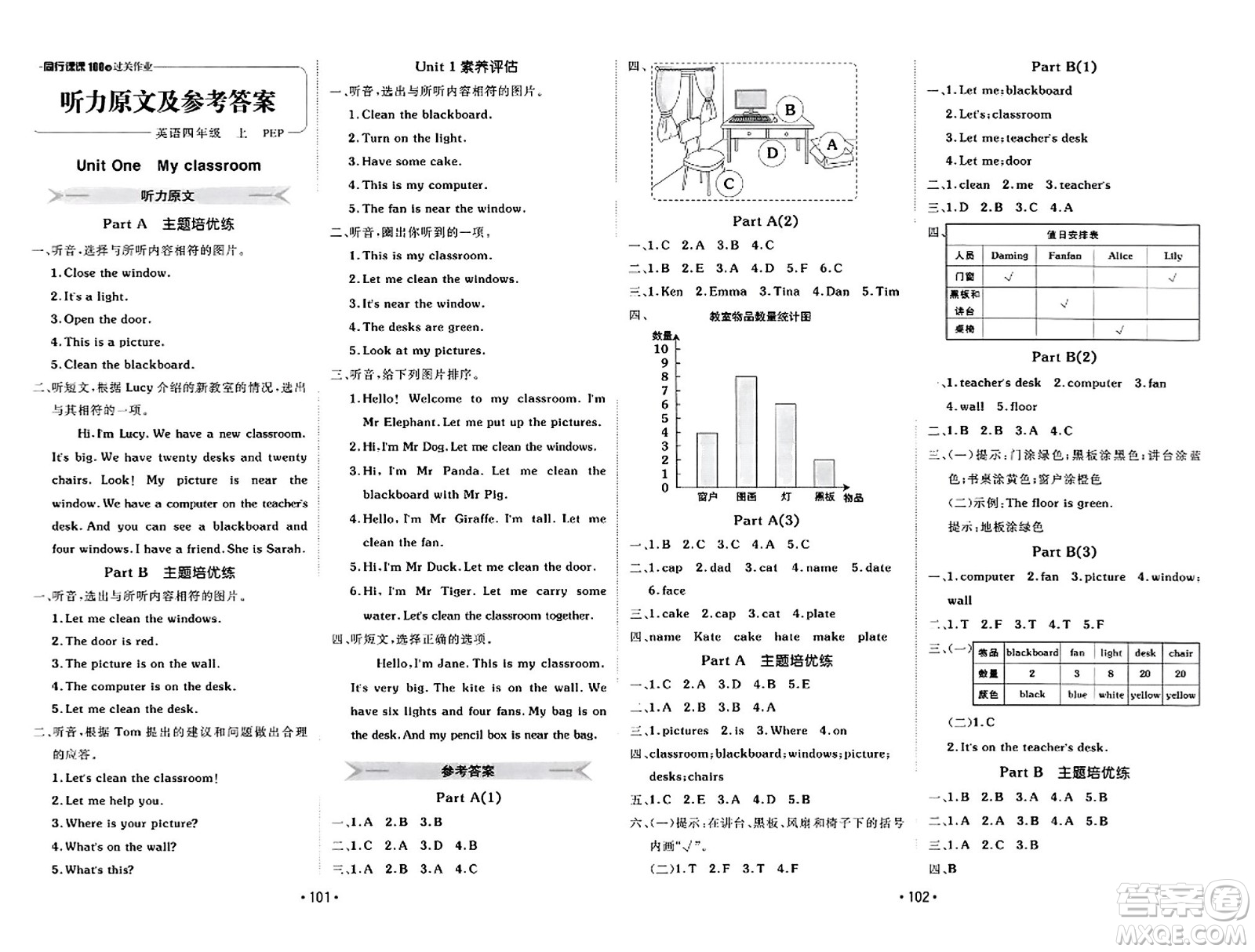 新疆青少年出版社2023年秋同行課課100分過關(guān)作業(yè)四年級英語上冊人教PEP版答案