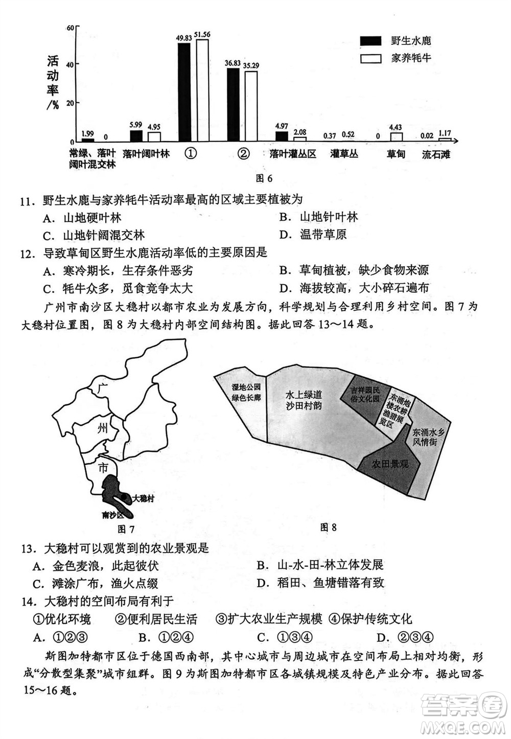 揚(yáng)州市2023-2024學(xué)年高三上學(xué)期期中檢測(cè)試題地理答案