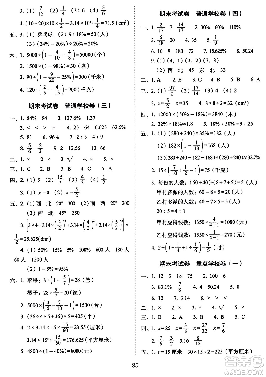 長(zhǎng)春出版社2023年秋期末沖刺100分完全試卷六年級(jí)數(shù)學(xué)上冊(cè)人教版答案