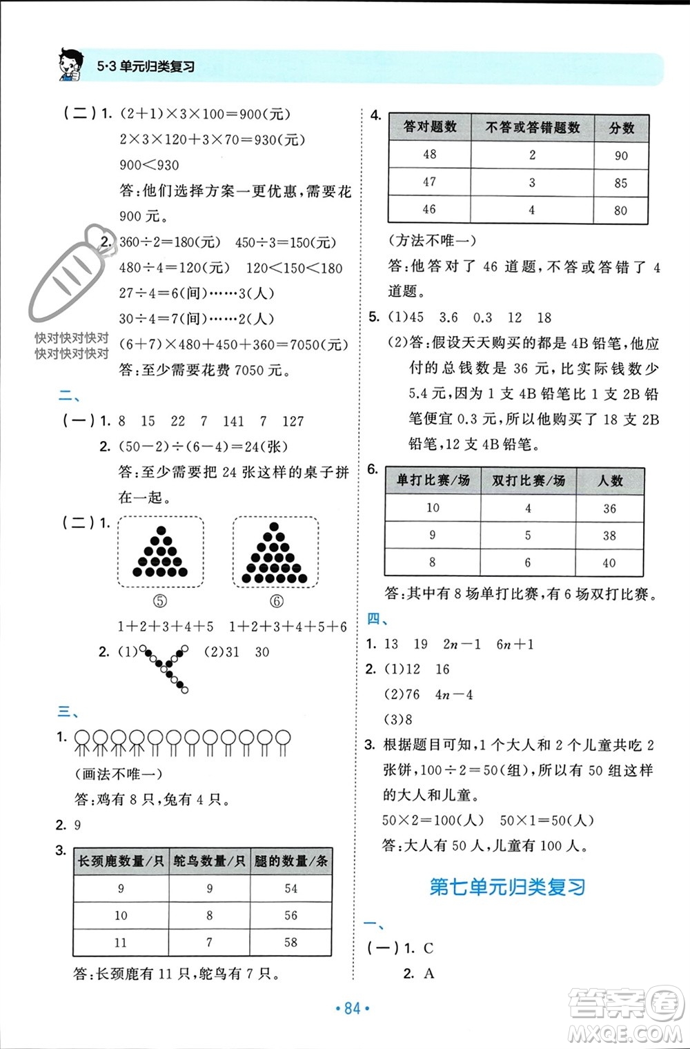 首都師范大學出版社2023年秋53單元歸類復(fù)習五年級數(shù)學上冊北師大版參考答案