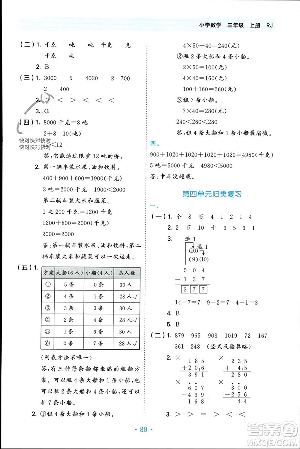 首都師范大學(xué)出版社2023年秋53單元?dú)w類復(fù)習(xí)三年級(jí)數(shù)學(xué)上冊(cè)人教版參考答案