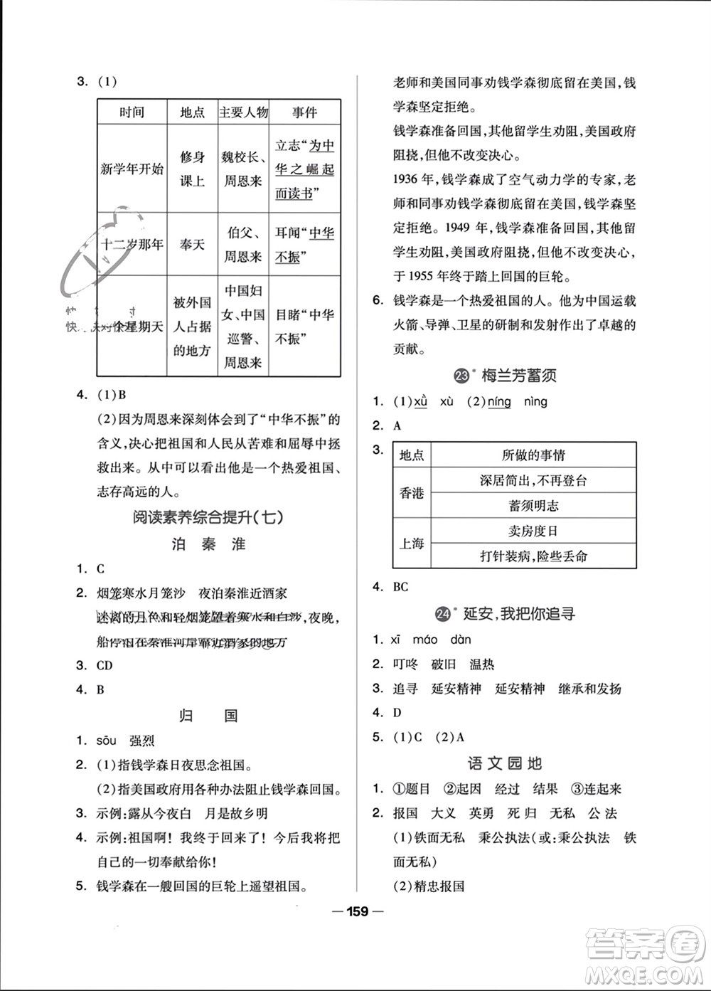 山東科學(xué)技術(shù)出版社2023年秋新思維伴你學(xué)四年級語文上冊人教版參考答案