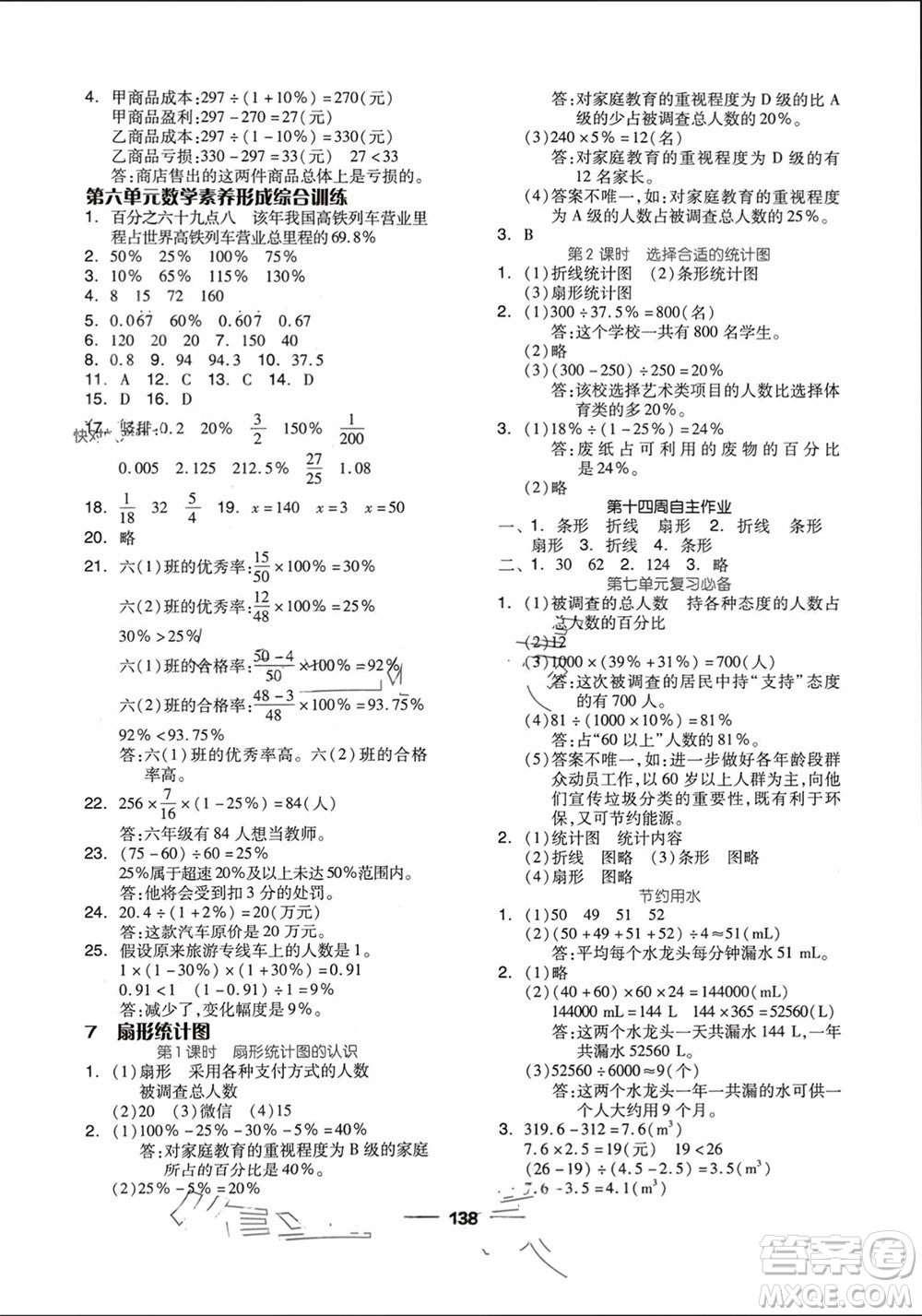 山東科學(xué)技術(shù)出版社2023年秋新思維伴你學(xué)達(dá)標(biāo)測試卷六年級數(shù)學(xué)上冊人教版參考答案