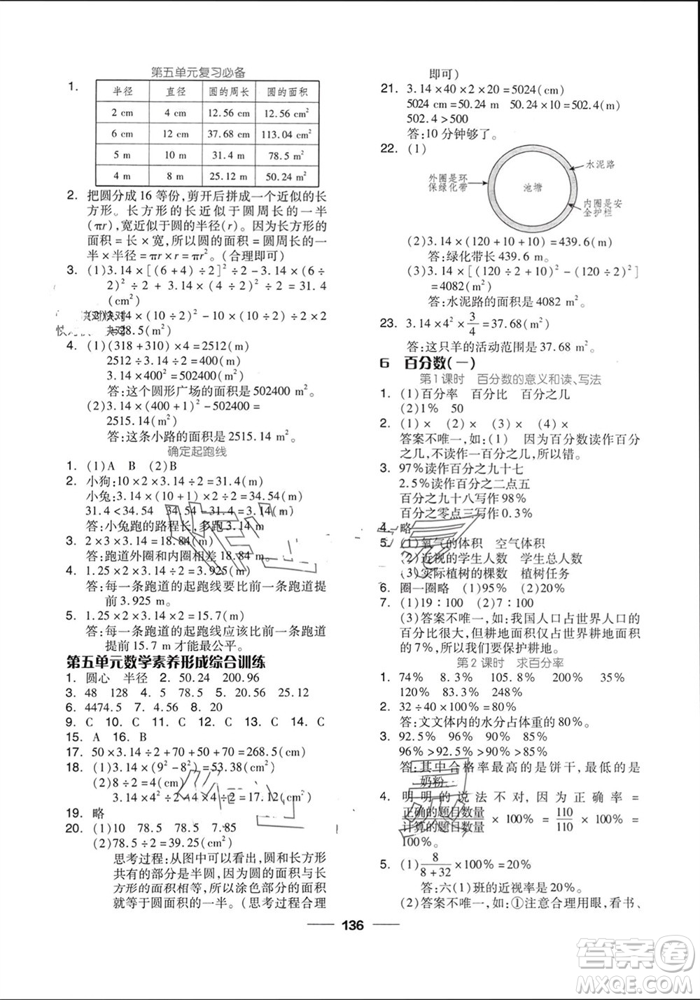 山東科學(xué)技術(shù)出版社2023年秋新思維伴你學(xué)達(dá)標(biāo)測試卷六年級數(shù)學(xué)上冊人教版參考答案