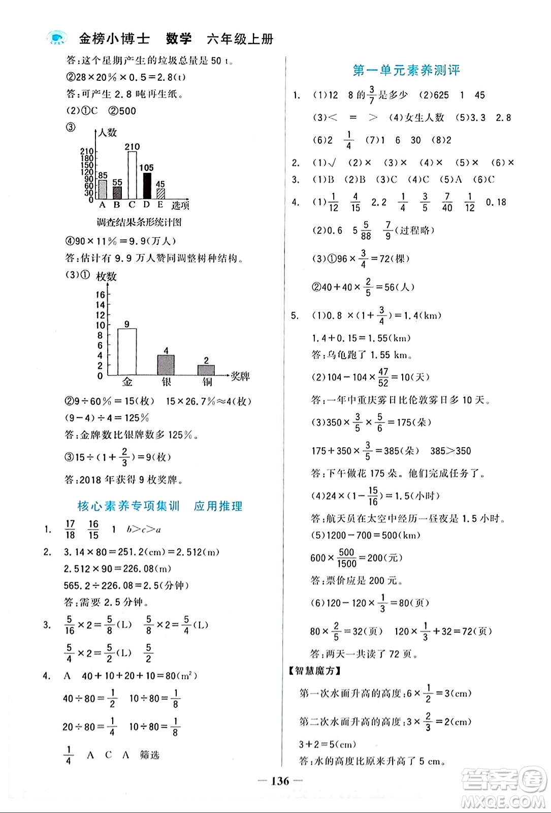 遼寧少年兒童出版社2023年秋世紀(jì)金榜金榜小博士六年級(jí)數(shù)學(xué)上冊(cè)通用版答案