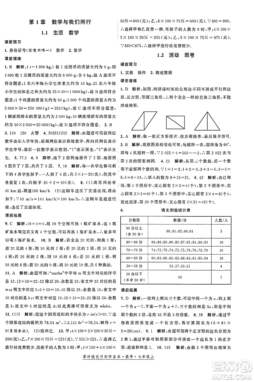 江蘇人民出版社2023年秋課時提優(yōu)計劃作業(yè)本七年級數(shù)學(xué)上冊蘇科版答案