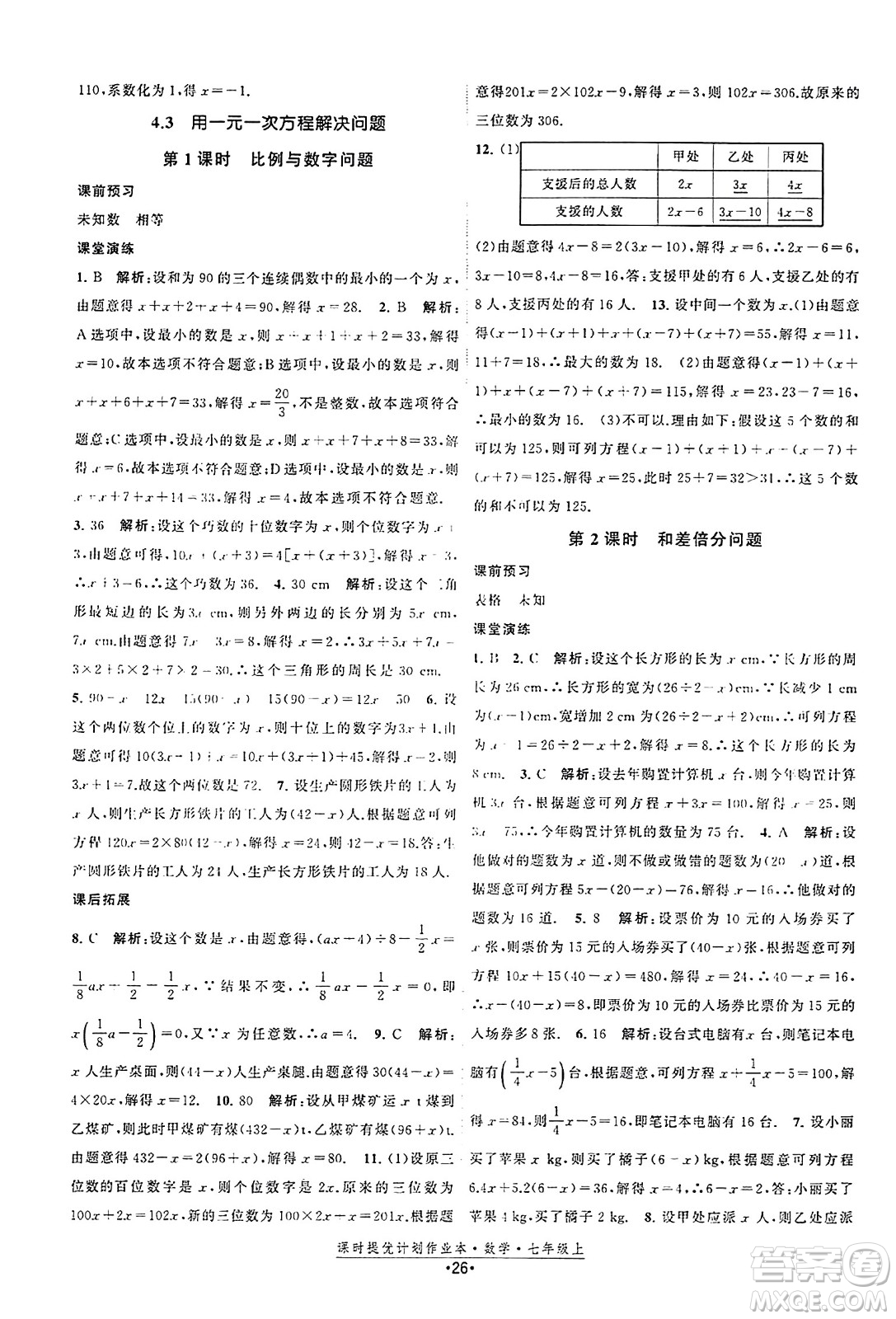 江蘇人民出版社2023年秋課時提優(yōu)計劃作業(yè)本七年級數(shù)學(xué)上冊蘇科版答案