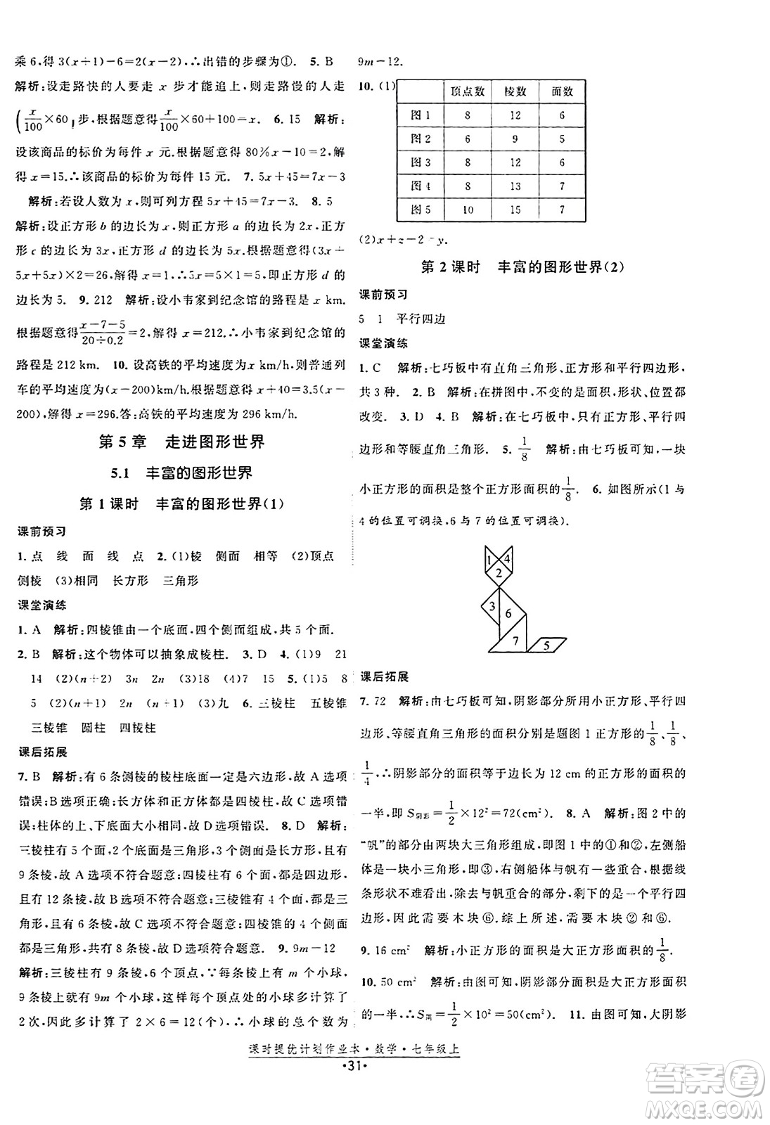 江蘇人民出版社2023年秋課時提優(yōu)計劃作業(yè)本七年級數(shù)學(xué)上冊蘇科版答案