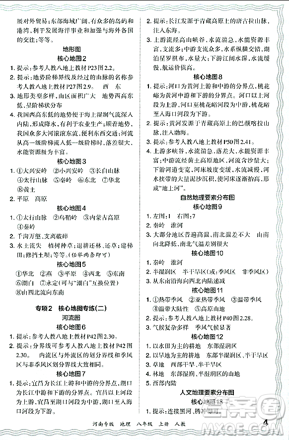 江西人民出版社2023年秋王朝霞各地期末試卷精選八年級(jí)地理上冊(cè)人教版河南專(zhuān)版答案