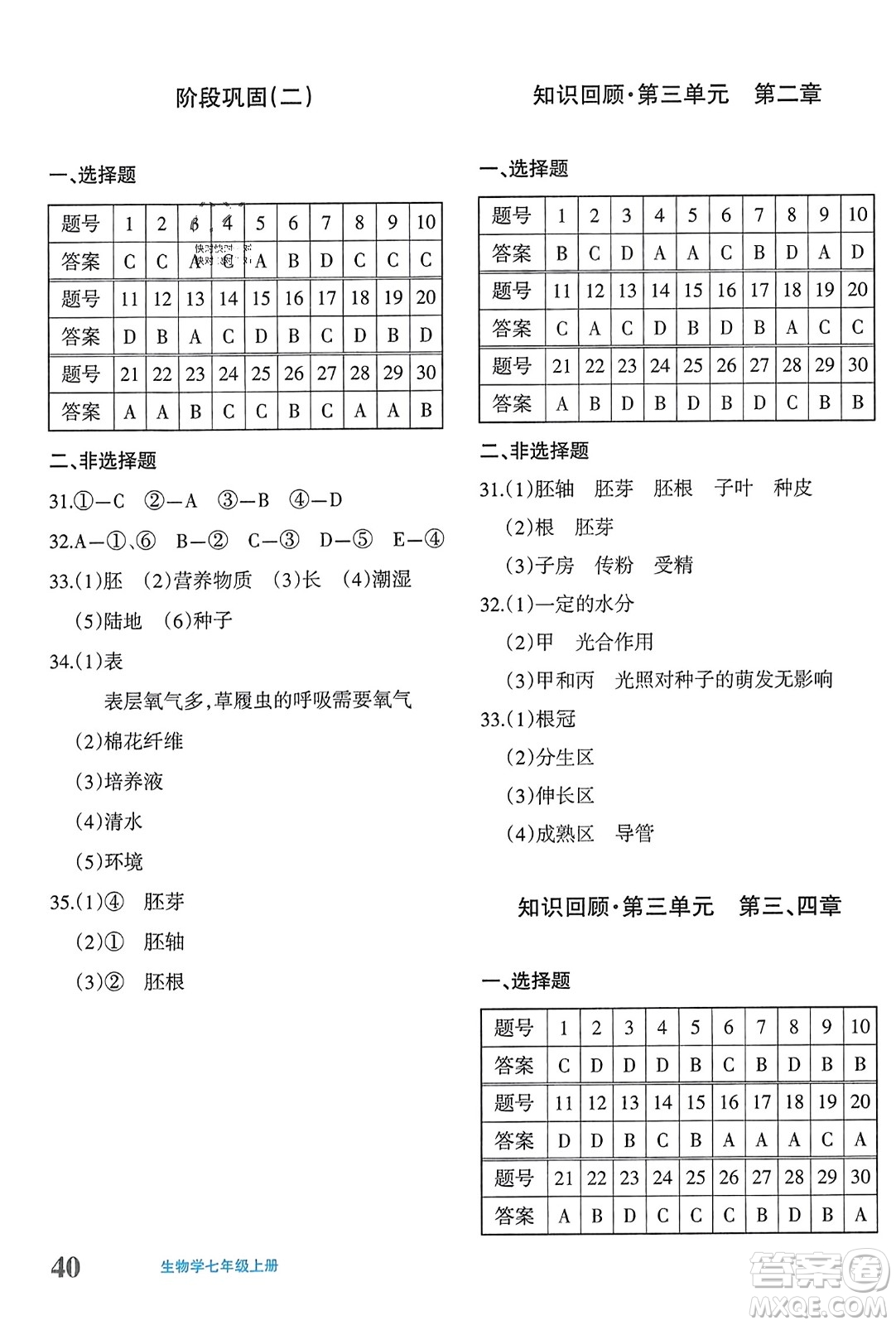 新疆青少年出版社2023年秋優(yōu)學(xué)1+1評價(jià)與測試七年級生物上冊通用版答案