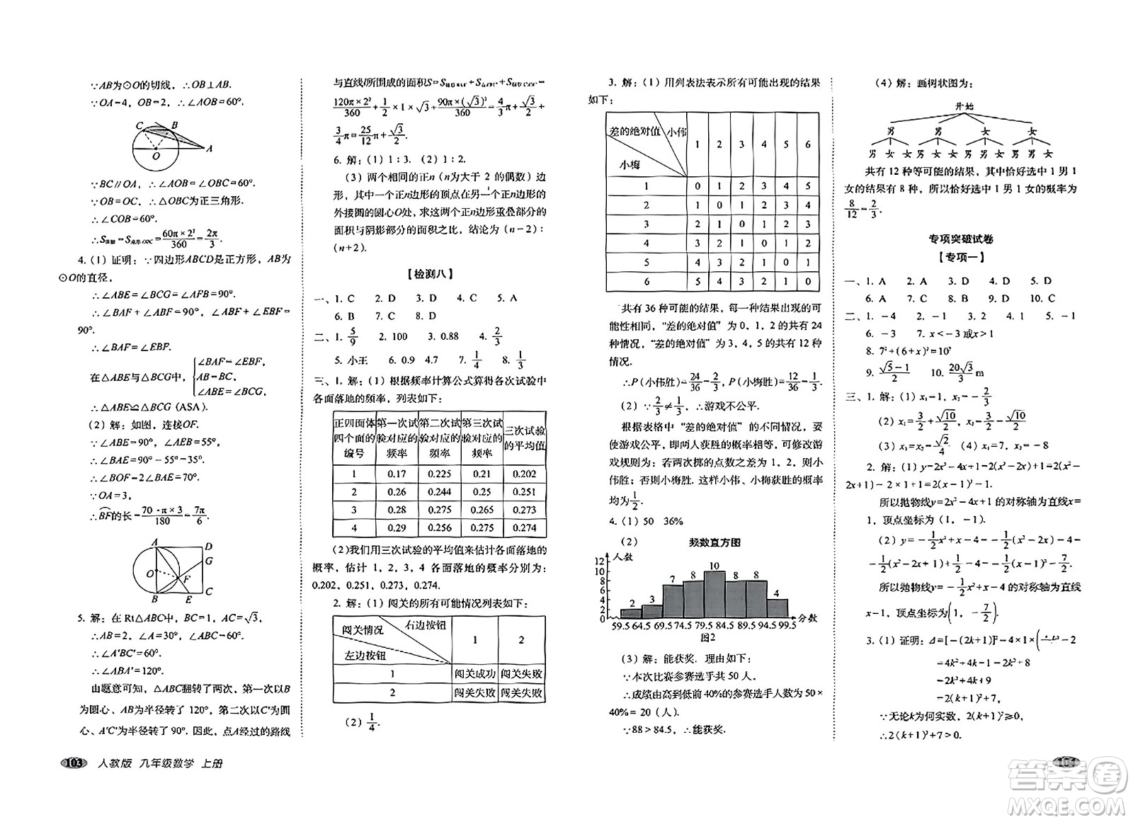 長春出版社2023年秋聚能闖關(guān)100分期末復(fù)習(xí)沖刺卷九年級數(shù)學(xué)上冊人教版答案