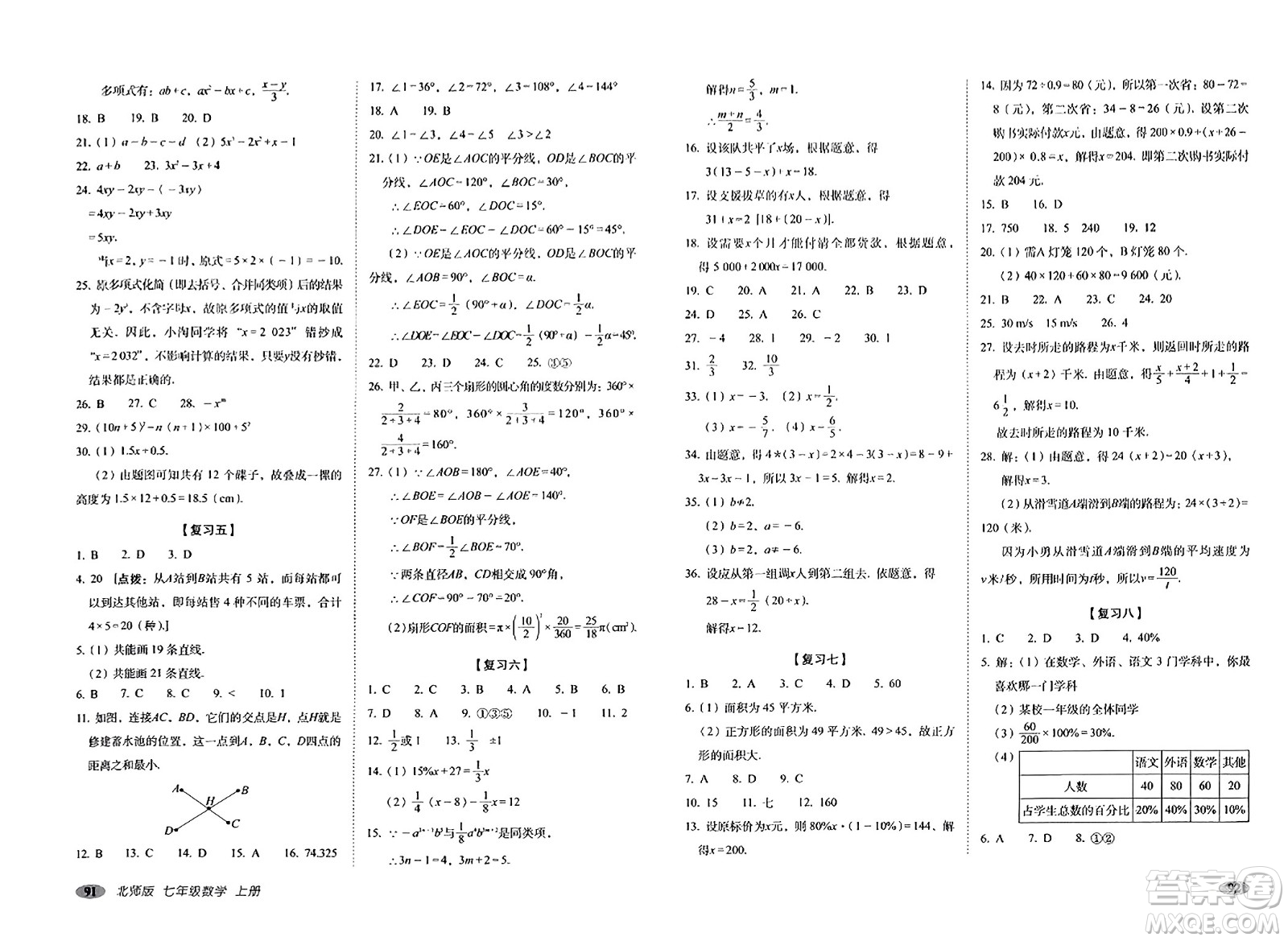 長春出版社2023年秋聚能闖關100分期末復習沖刺卷七年級數(shù)學上冊北師大版答案