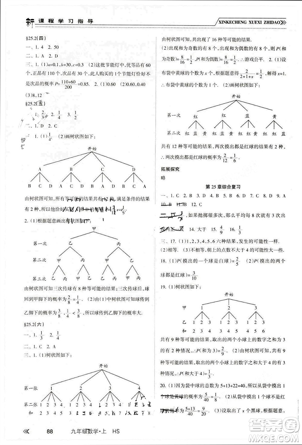 南方出版社2023年秋新課程學(xué)習(xí)指導(dǎo)九年級(jí)數(shù)學(xué)上冊(cè)華師大版參考答案