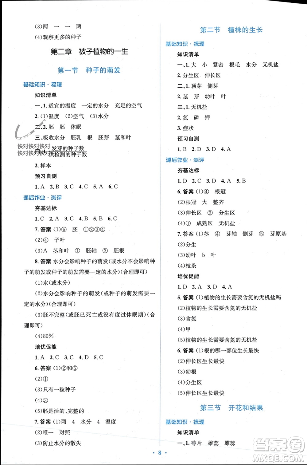 人民教育出版社2023年秋人教金學(xué)典同步解析與測評學(xué)考練七年級生物上冊人教版參考答案