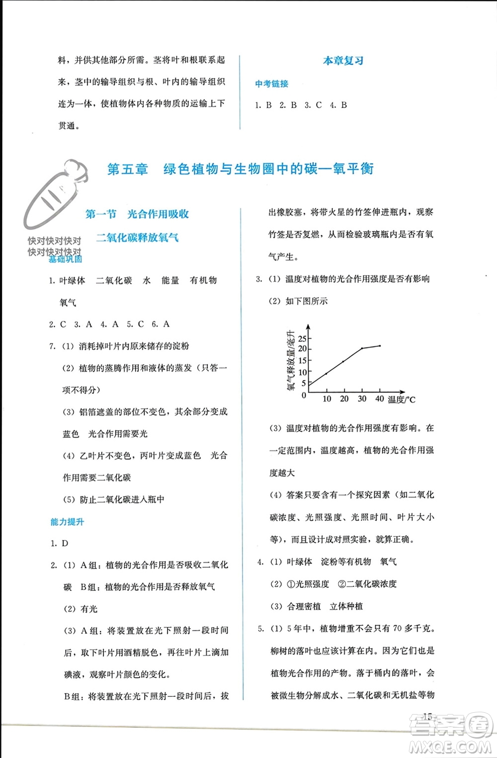 人民教育出版社2023年秋人教金學典同步解析與測評七年級生物上冊人教版參考答案