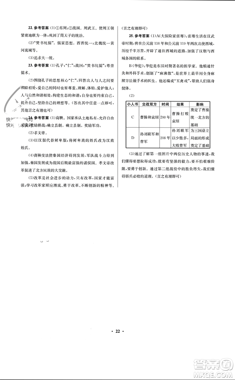 人民教育出版社2023年秋人教金學(xué)典同步解析與測(cè)評(píng)學(xué)考練七年級(jí)歷史上冊(cè)人教版江蘇專(zhuān)版參考答案