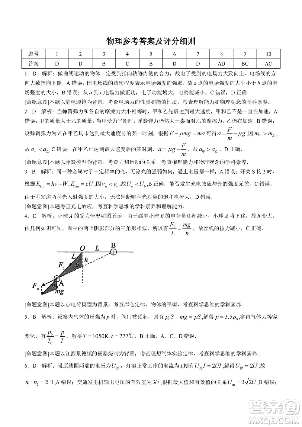 2024屆河北省部分重點(diǎn)高中高三上學(xué)期12月普通高考模擬試題物理參考答案