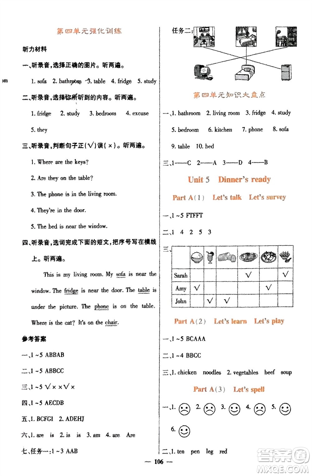 四川大學(xué)出版社2023年秋課堂點(diǎn)睛四年級(jí)英語(yǔ)上冊(cè)人教版參考答案