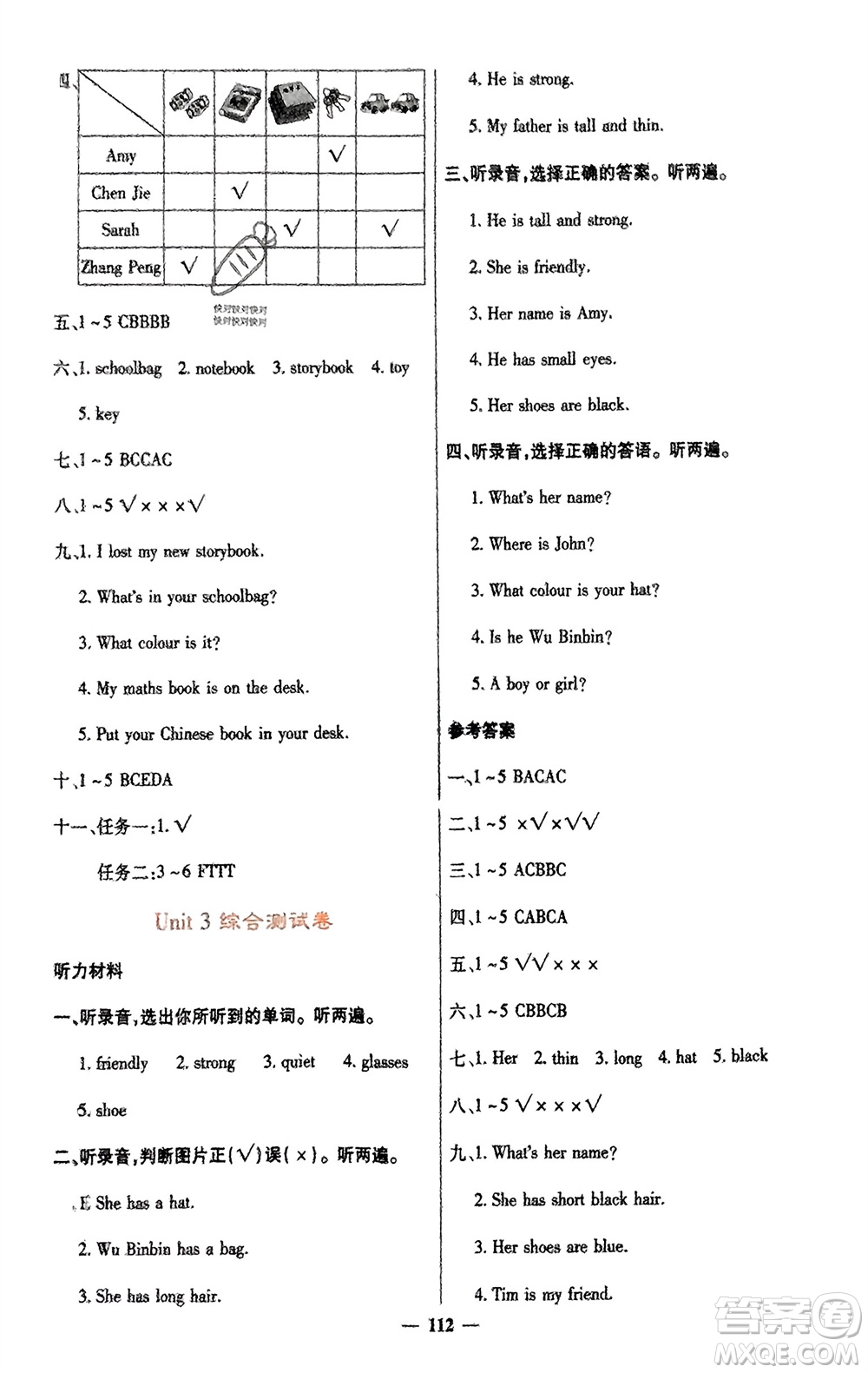 四川大學(xué)出版社2023年秋課堂點(diǎn)睛四年級(jí)英語(yǔ)上冊(cè)人教版參考答案