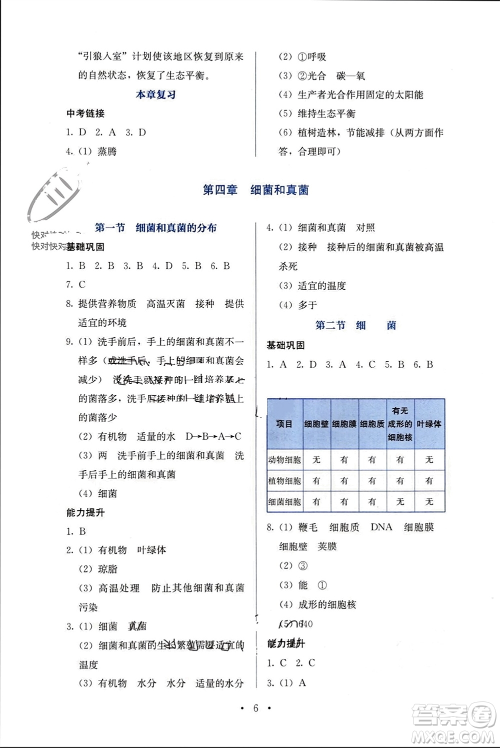 人民教育出版社2023年秋人教金學(xué)典同步解析與測評八年級生物上冊人教版參考答案