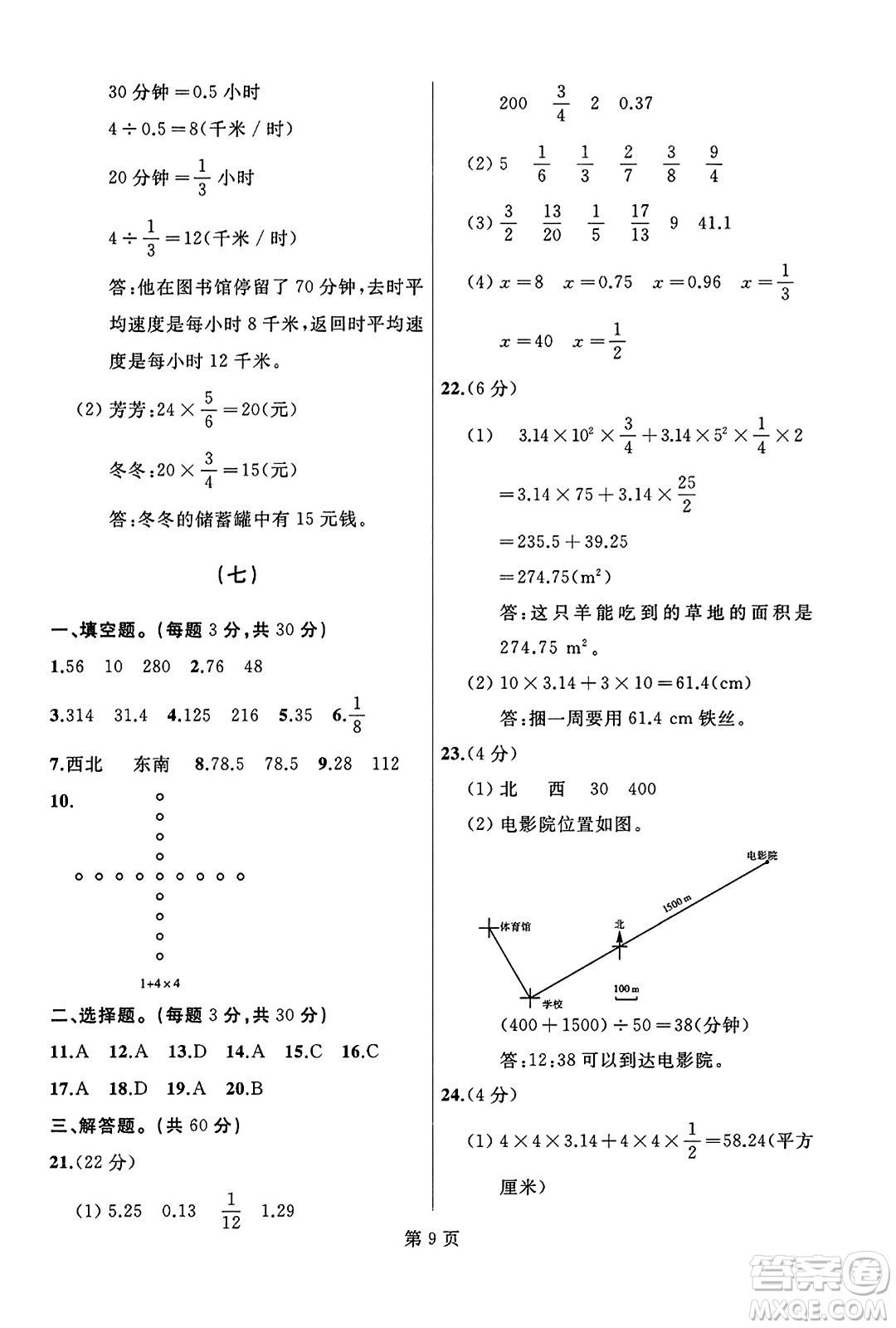 延邊人民出版社2023年秋試題優(yōu)化龍江期末六年級(jí)數(shù)學(xué)上冊(cè)人教版龍江專版答案