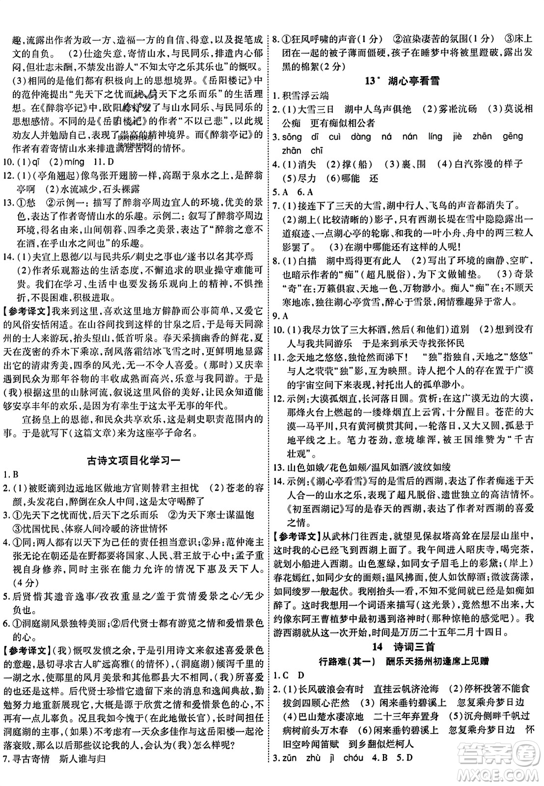 延邊教育出版社2023年秋暢行課堂九年級語文上冊人教版答案