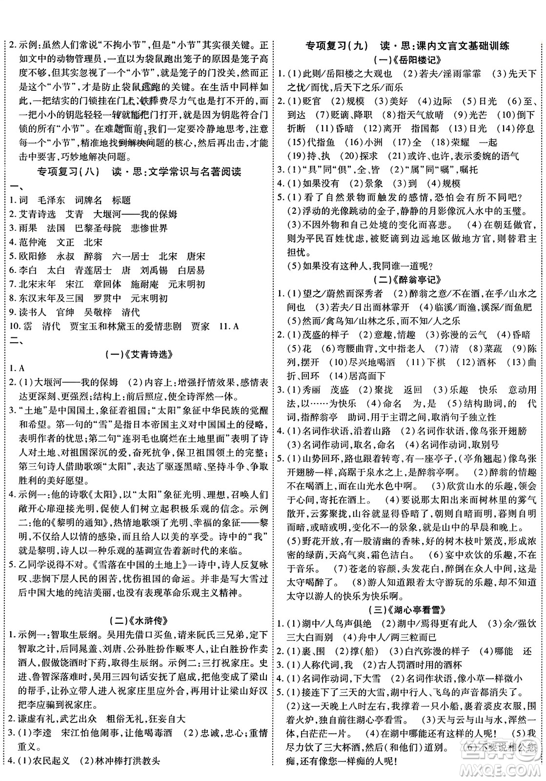 延邊教育出版社2023年秋暢行課堂九年級語文上冊人教版答案