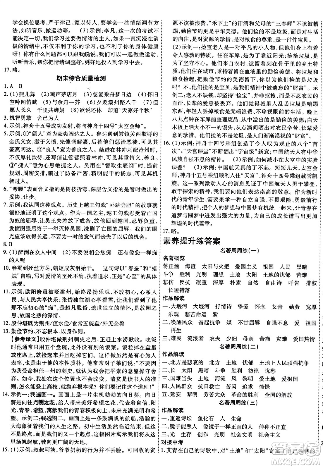 延邊教育出版社2023年秋暢行課堂九年級語文上冊人教版答案