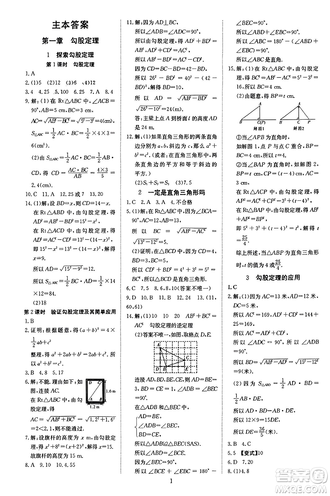 延邊教育出版社2023年秋暢行課堂八年級(jí)數(shù)學(xué)上冊(cè)北師大版答案