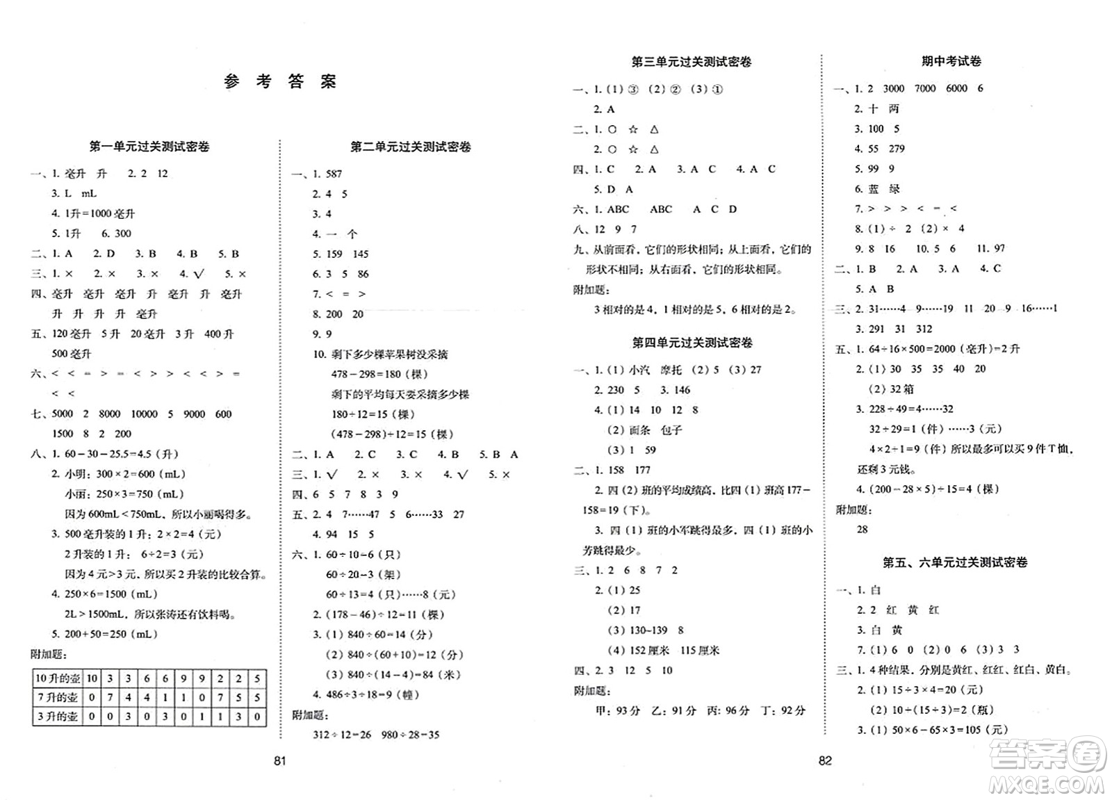 長春出版社2023年秋期末沖刺100分完全試卷四年級(jí)數(shù)學(xué)上冊(cè)蘇教版答案