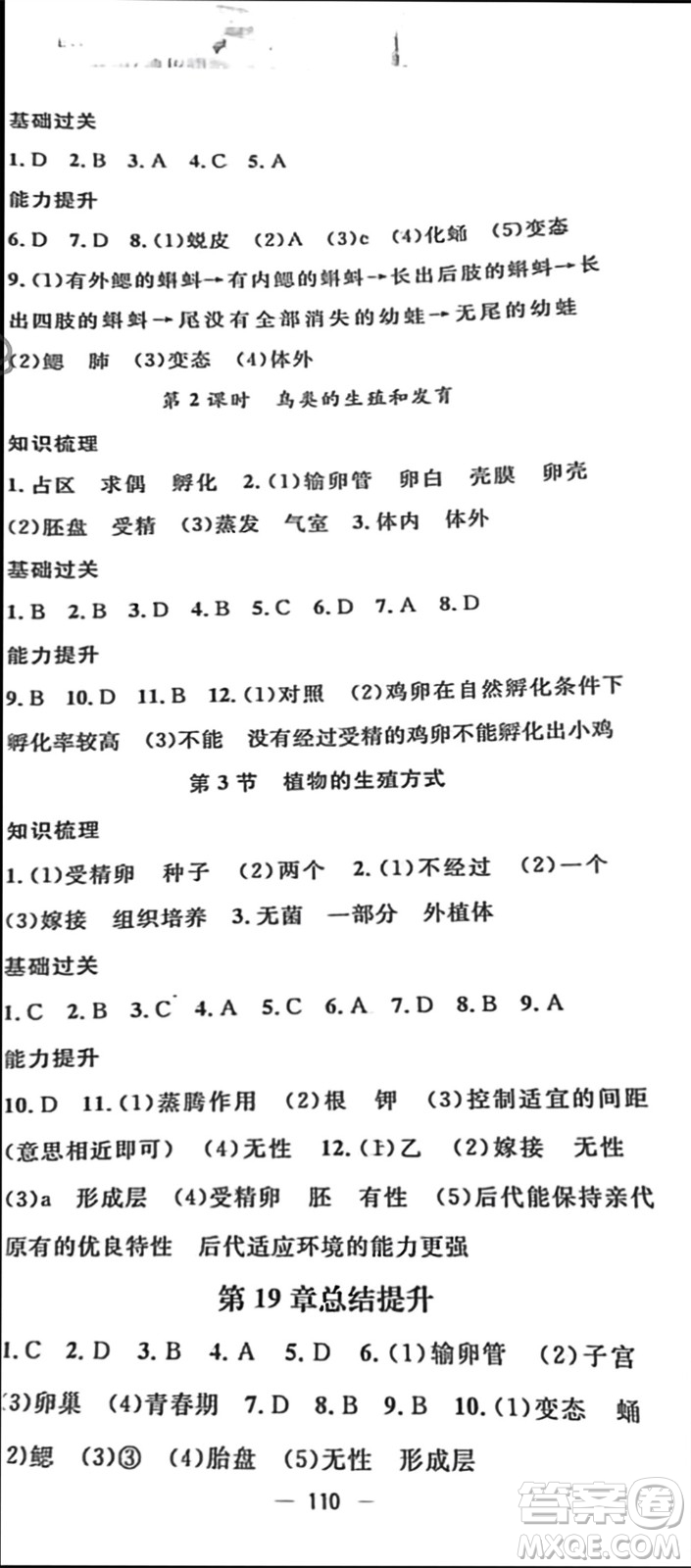 陽光出版社2023年秋精英新課堂三點(diǎn)分層作業(yè)八年級(jí)生物上冊(cè)北師大版參考答案