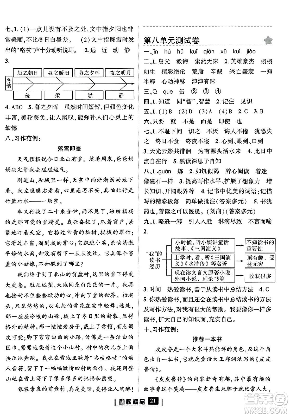 延邊人民出版社2023年秋勵(lì)耘書(shū)業(yè)勵(lì)耘新同步五年級(jí)語(yǔ)文上冊(cè)部編版答案